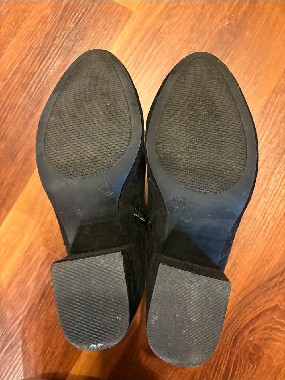 Black Suede Ankle Booties with Stud & Lace Accent - Picture 7 of 8